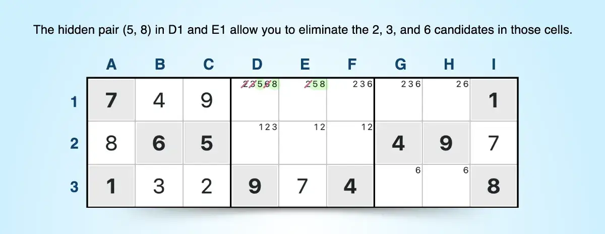 hidden pair sudoku strategy example