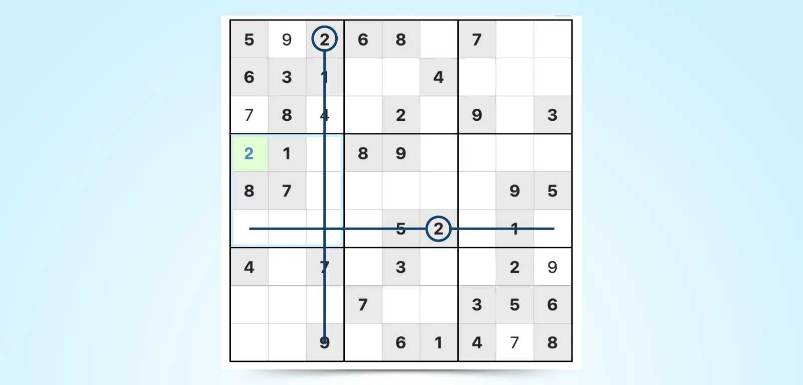 Sudoku grid showing crosshatching technique